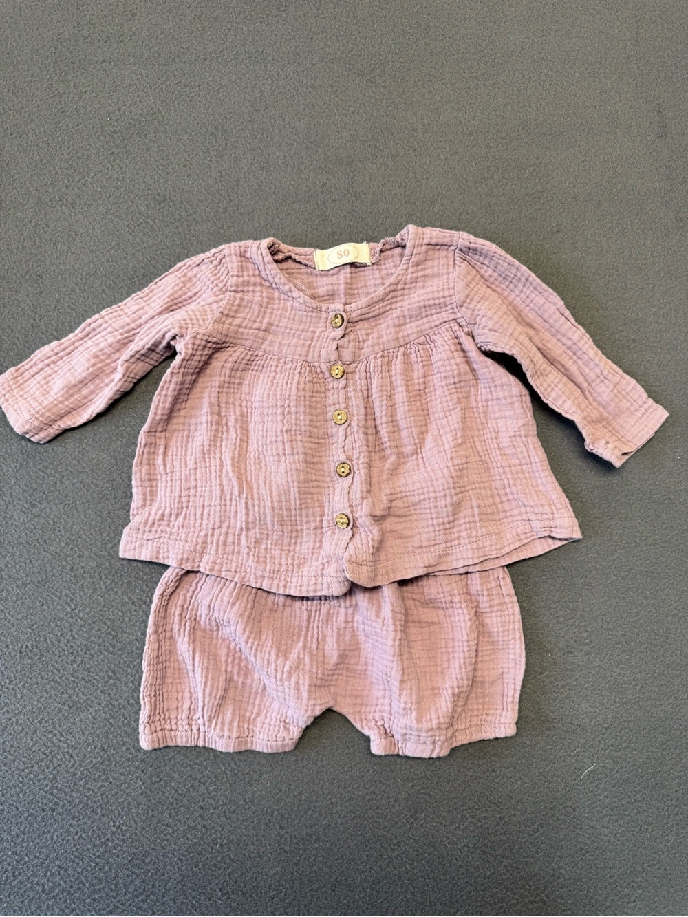 Lilac Textured Baby Two-Piece Button Top & Shorts